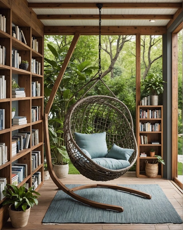 Suspended Reading Lounge with Hammock Chairs and Bookshelves