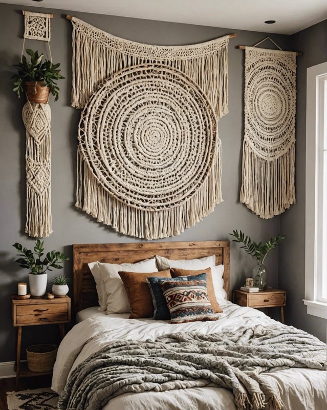 Textured Boho Bedroom with Woven Wall Hanging
