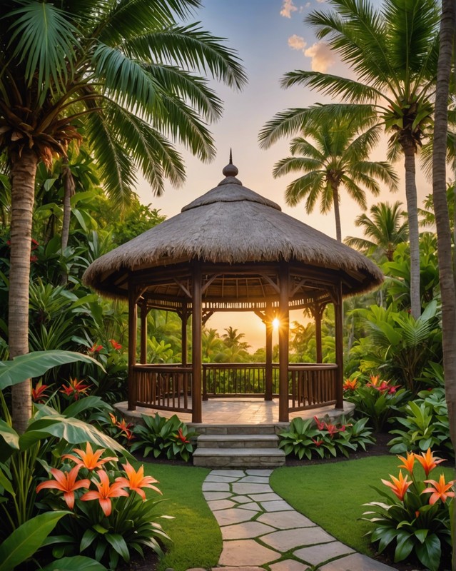 Tiki Hut-Style Gazebo with Thatched Roof