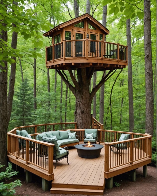 Treehouse-style deck with elevated views and whimsical design