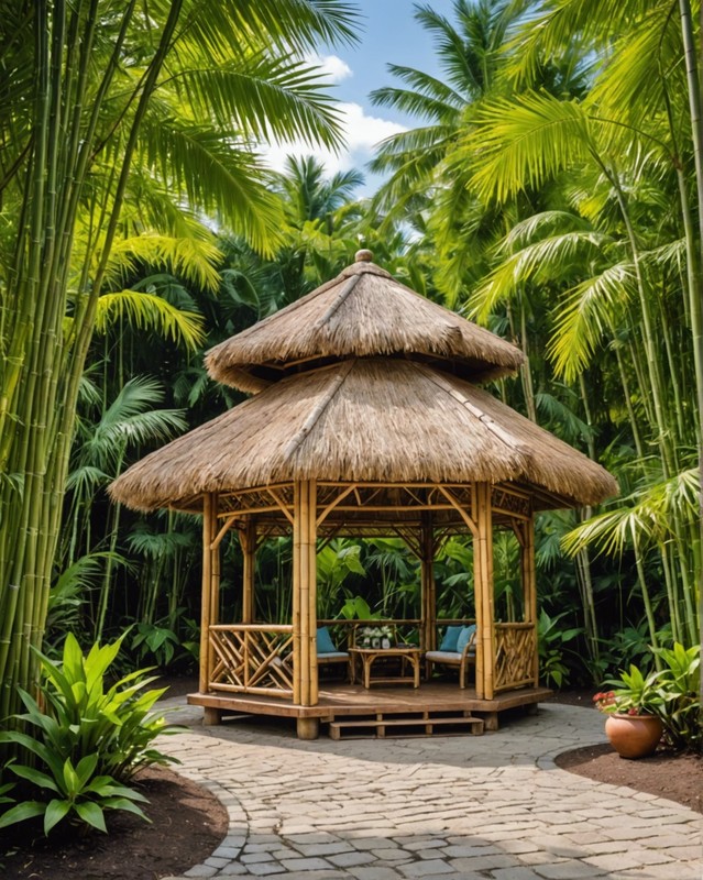 Tropical Bamboo Gazebo with Thatched Roof