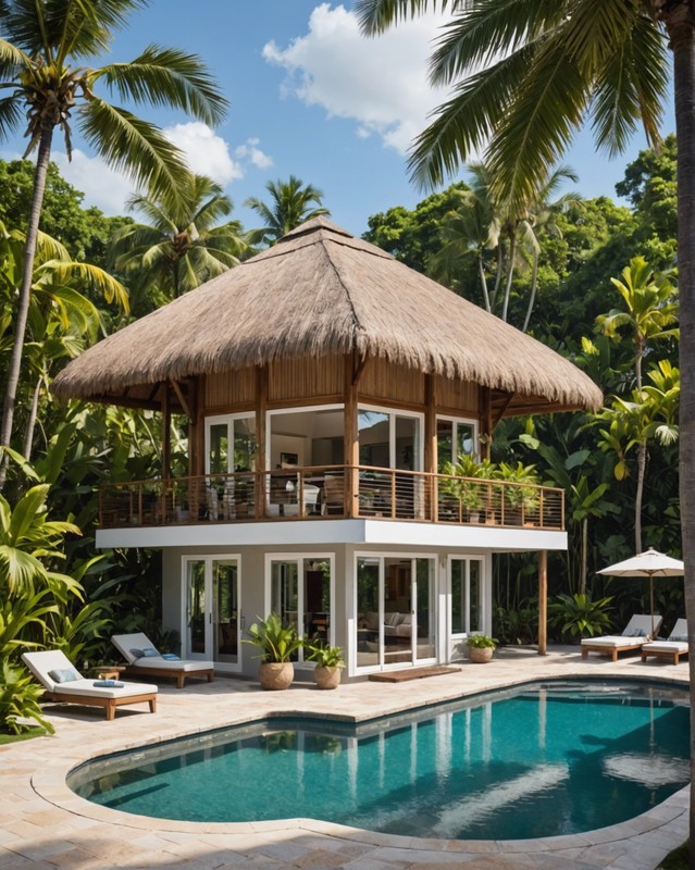 Tropical Pool House with a Thatched Roof
