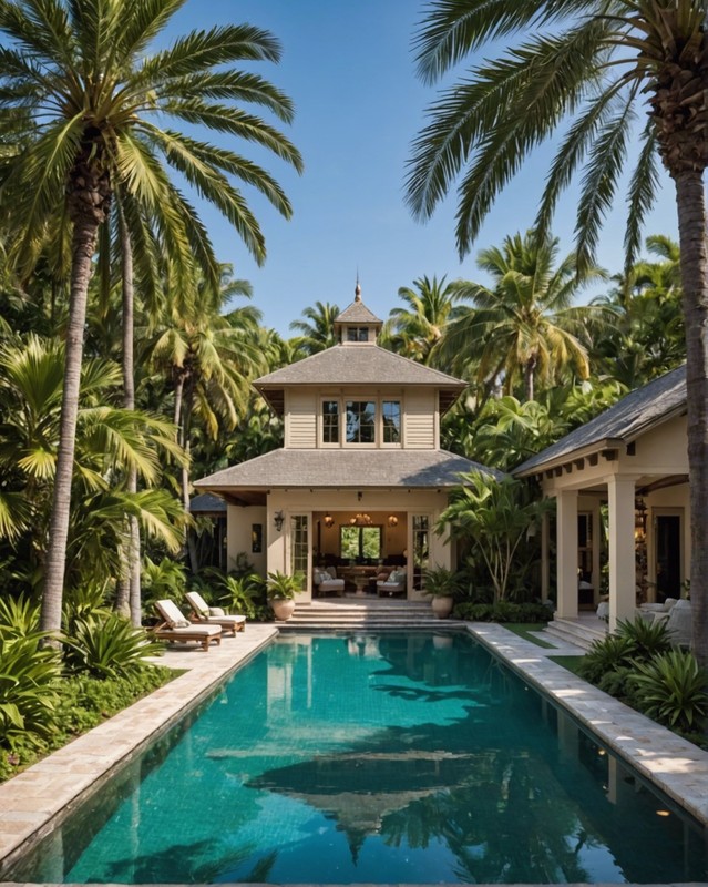 Tropical Pool House with Palm Trees