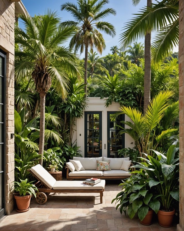 Tropical Reading Sanctuary with Palm Trees and Lush Plants