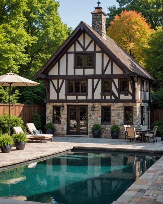 Tudor-Style Pool House with a Half-Timbered Facade