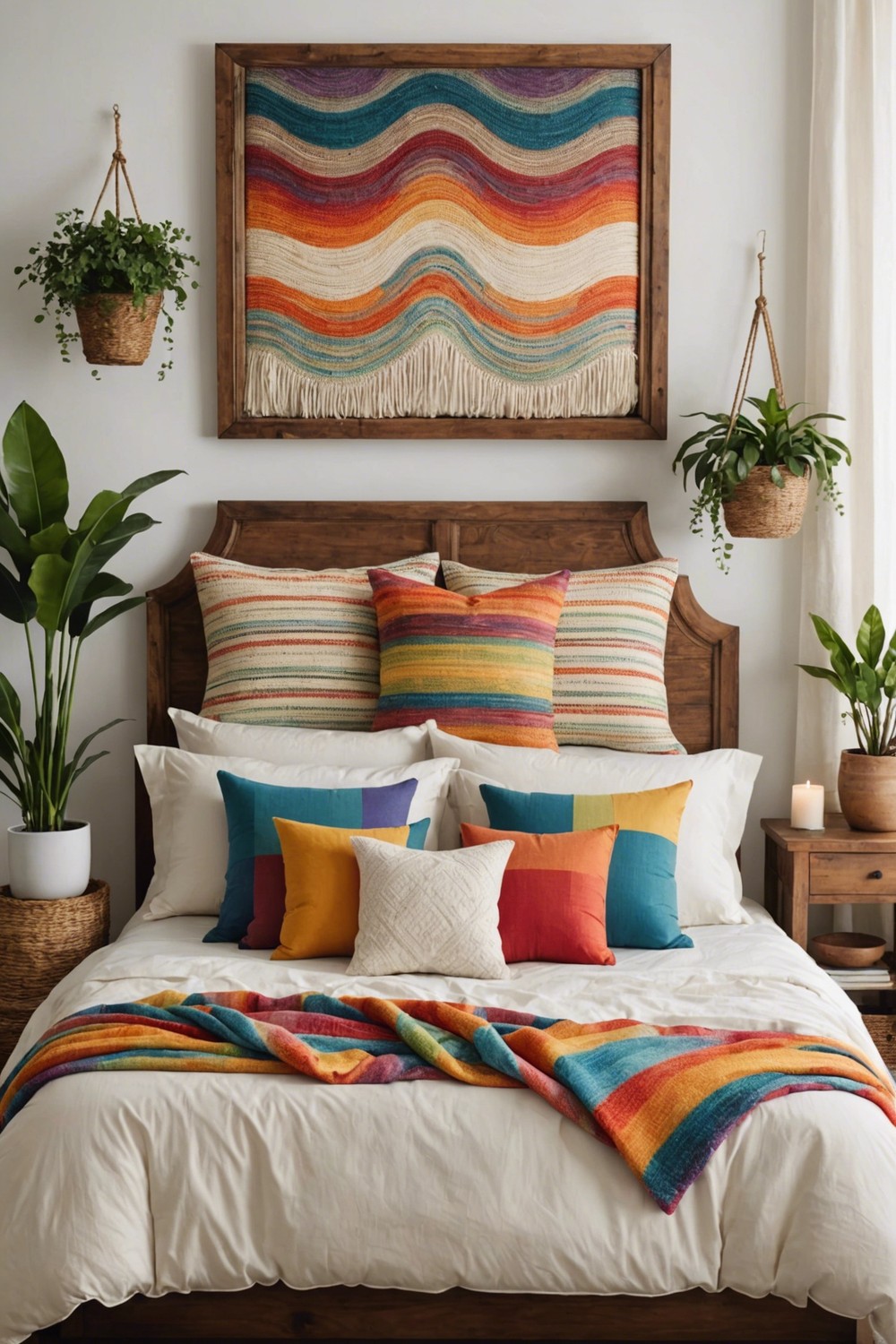 Unconventional Headboards with Rainbow Fabric