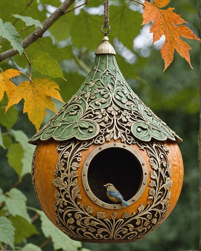 Unique Gourd Birdhouse with Intricate Etching