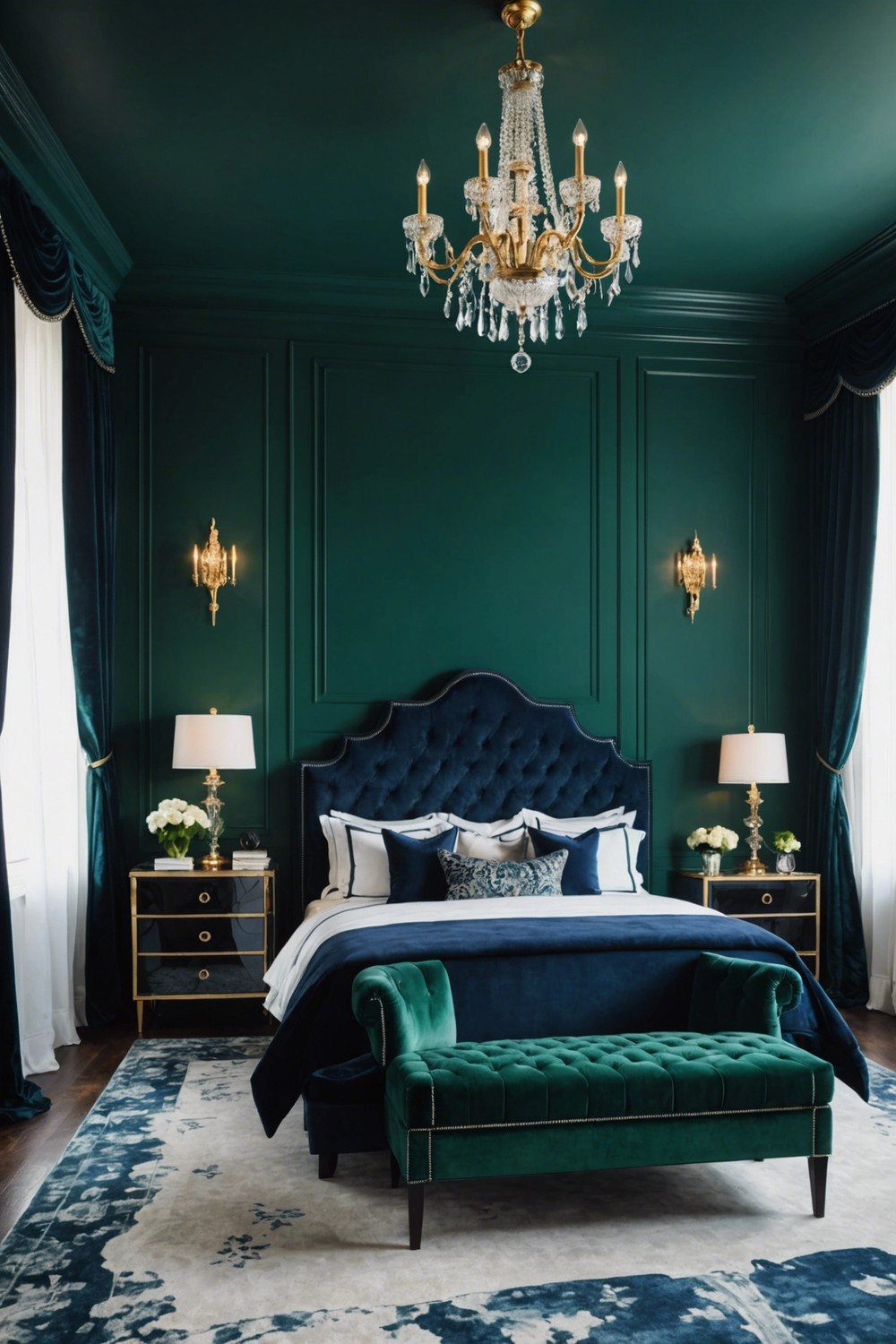 Velvet Crush: Emerald Green and Navy Blue Interiors
