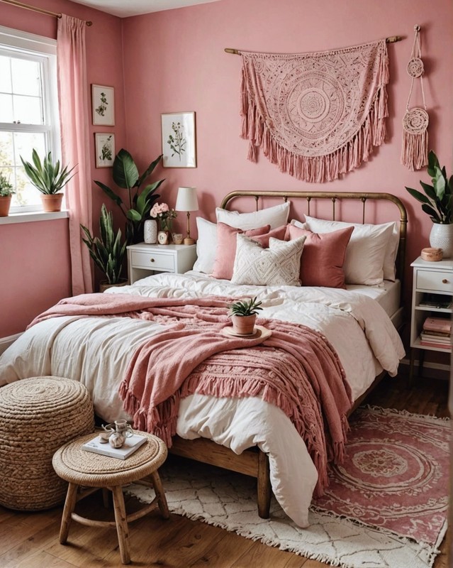 Vintage-Inspired Pink Boho Bedroom