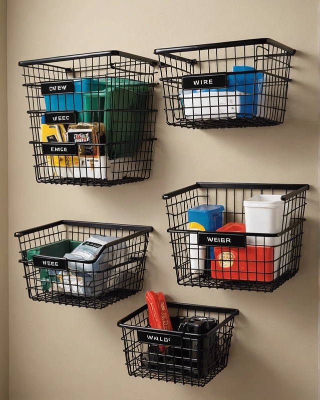 Wall-mounted wire baskets