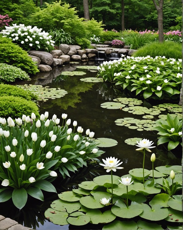 Water's Edge: White Blooms Reflected in Pools and Streams