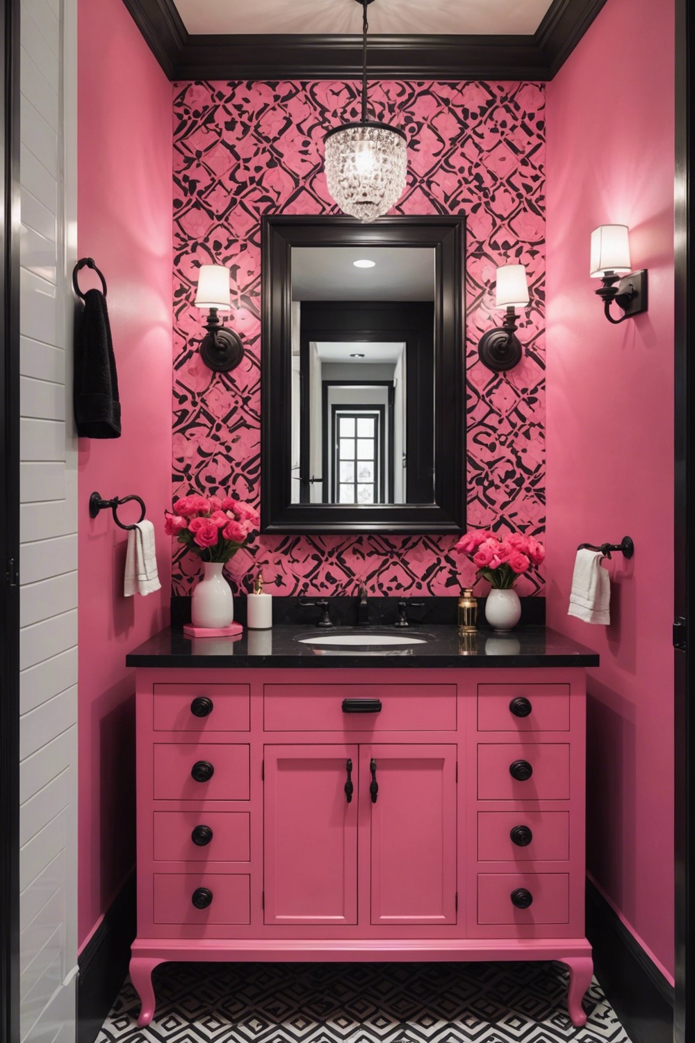 Whimsical Pink and Black Bathroom