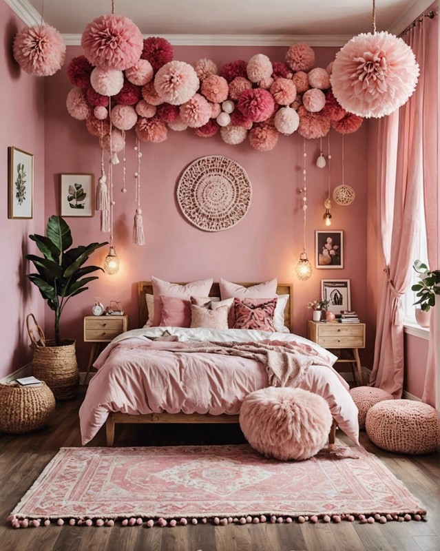 Whimsical Pink Boho Bedroom with Pom-Poms