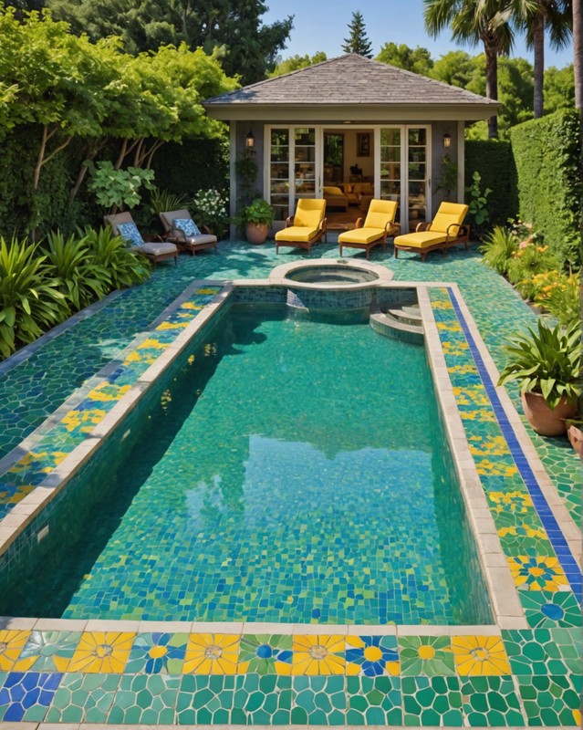 Whimsical Pool House with Tiled Mosaic Floor