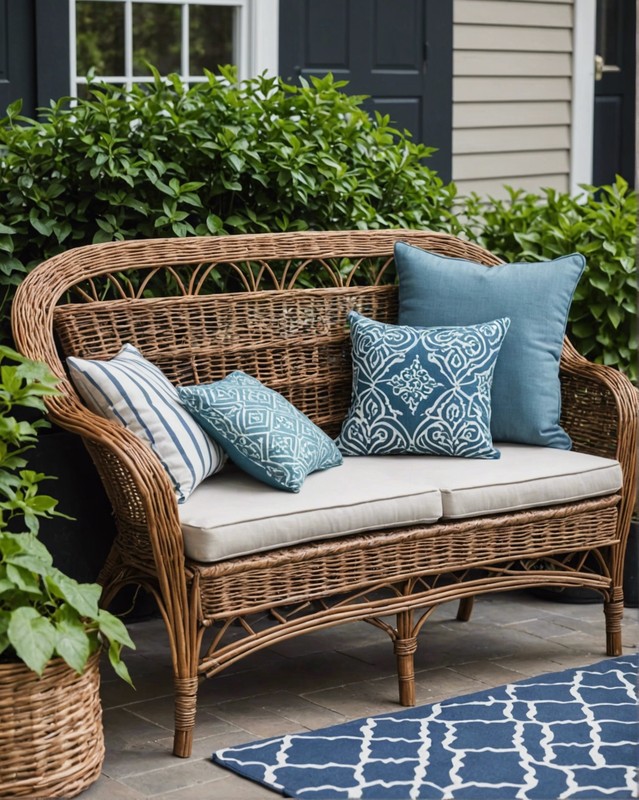 Wicker Bench with Cushions