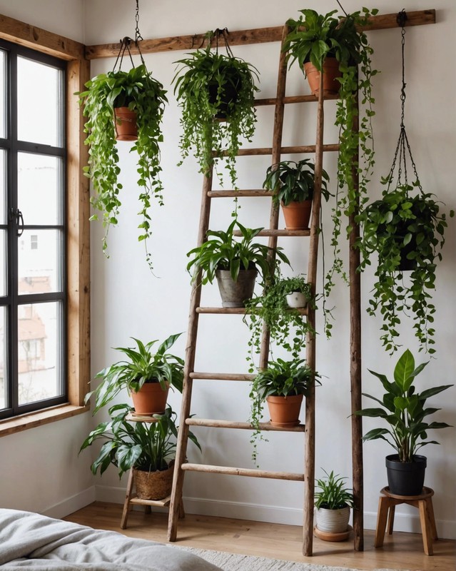Wooden Ladder with Hanging Plants
