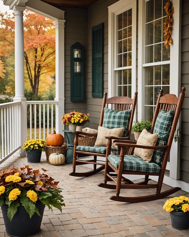 Wooden Rocking Chairs with Plaid Cushions