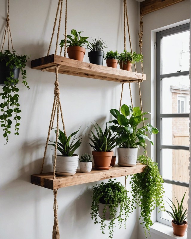 Wooden Shelf with Hanging Planter