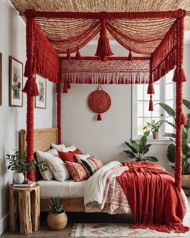Woven Canopy Bed with Tassel Garland