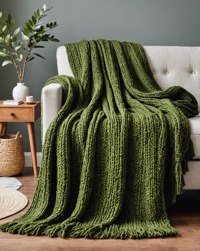 Woven Olive Green Throw Blanket