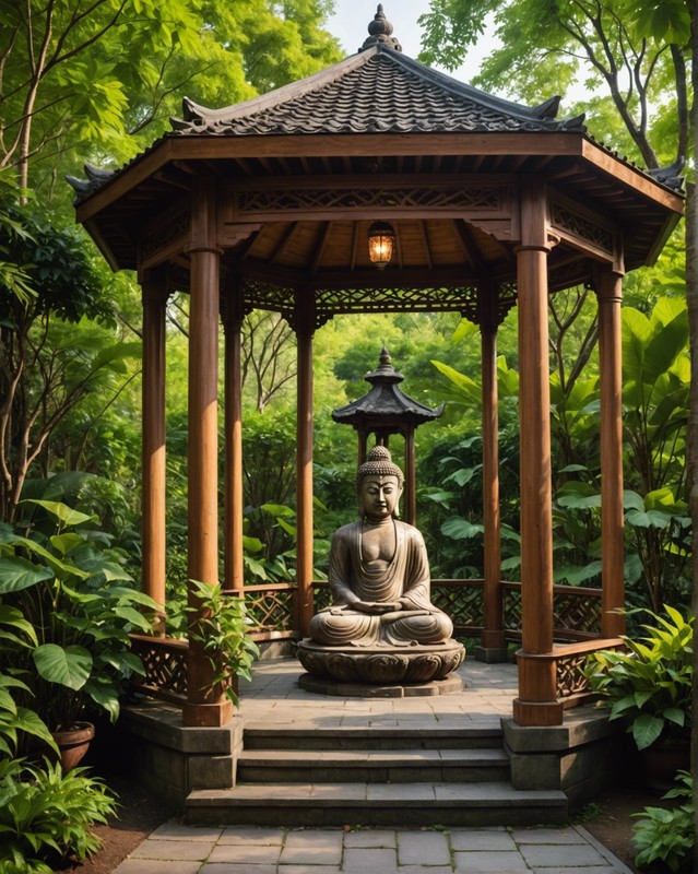 Zen-Inspired Gazebo with Buddha Statue