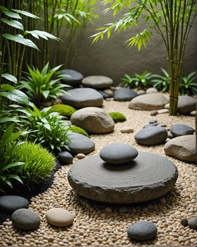 Zen Garden with Rock, Sand, and Bamboo