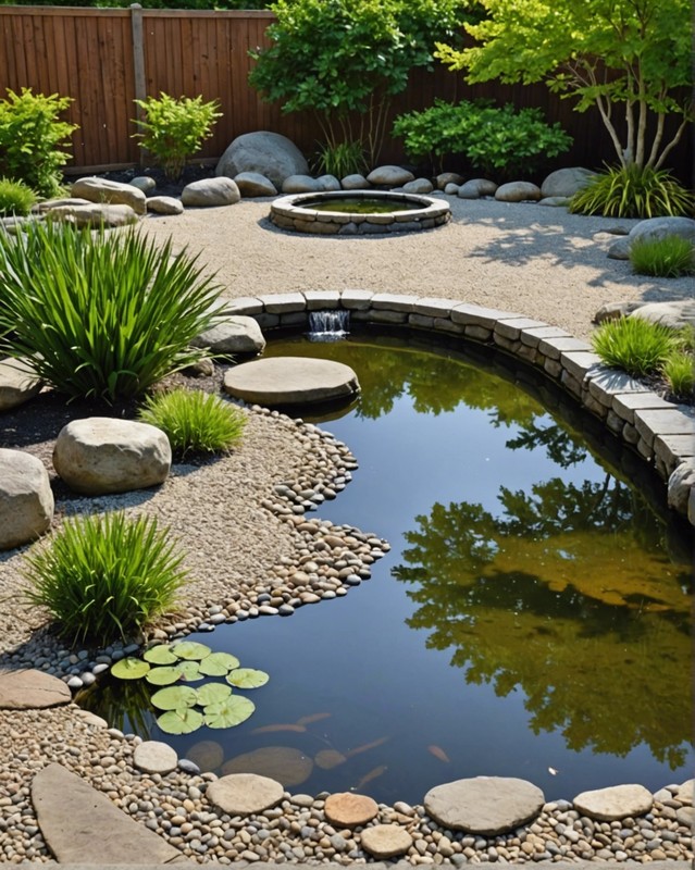 Zen Pond with raked sand and stepping stones