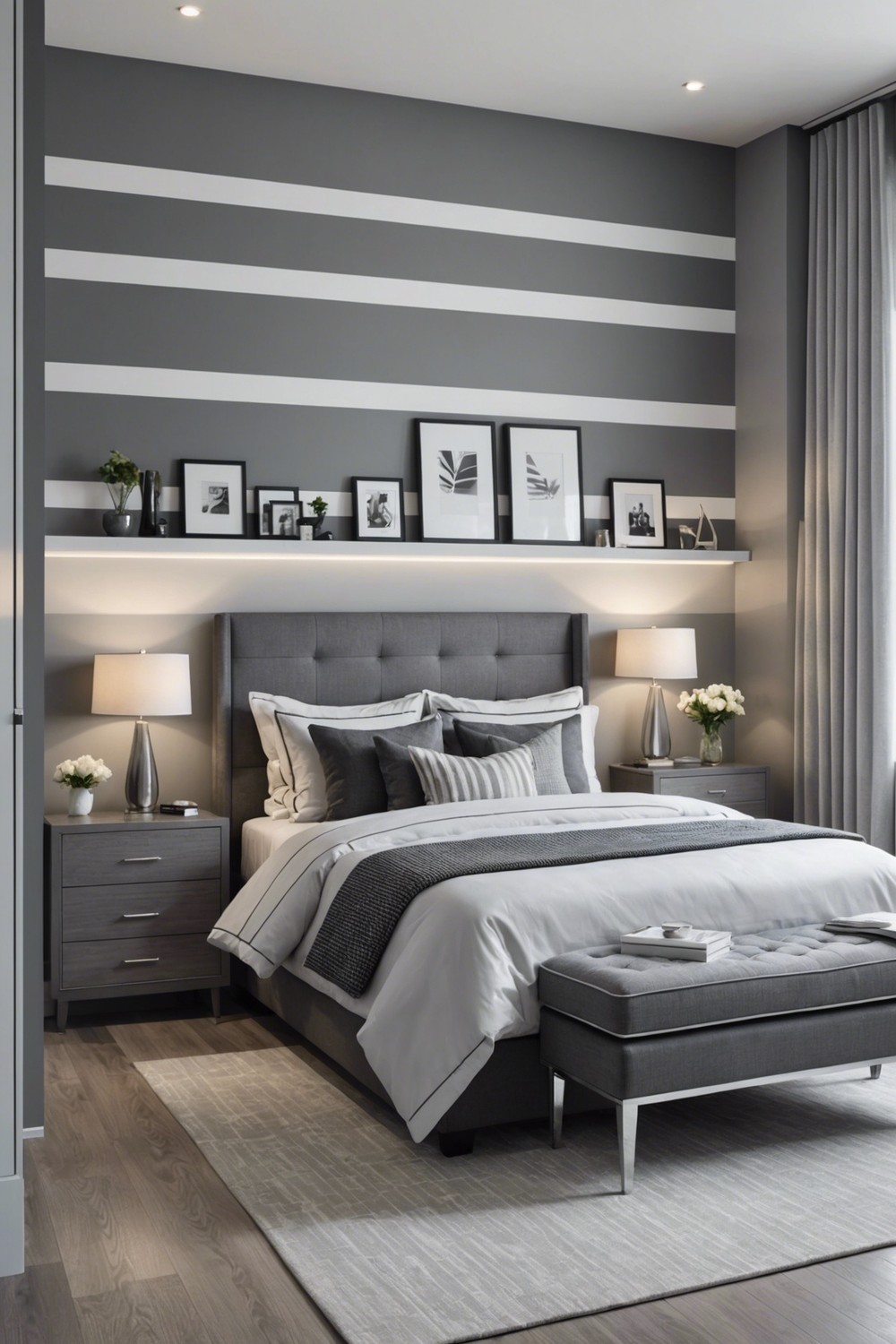 Accent Wall with Grey and White Stripes