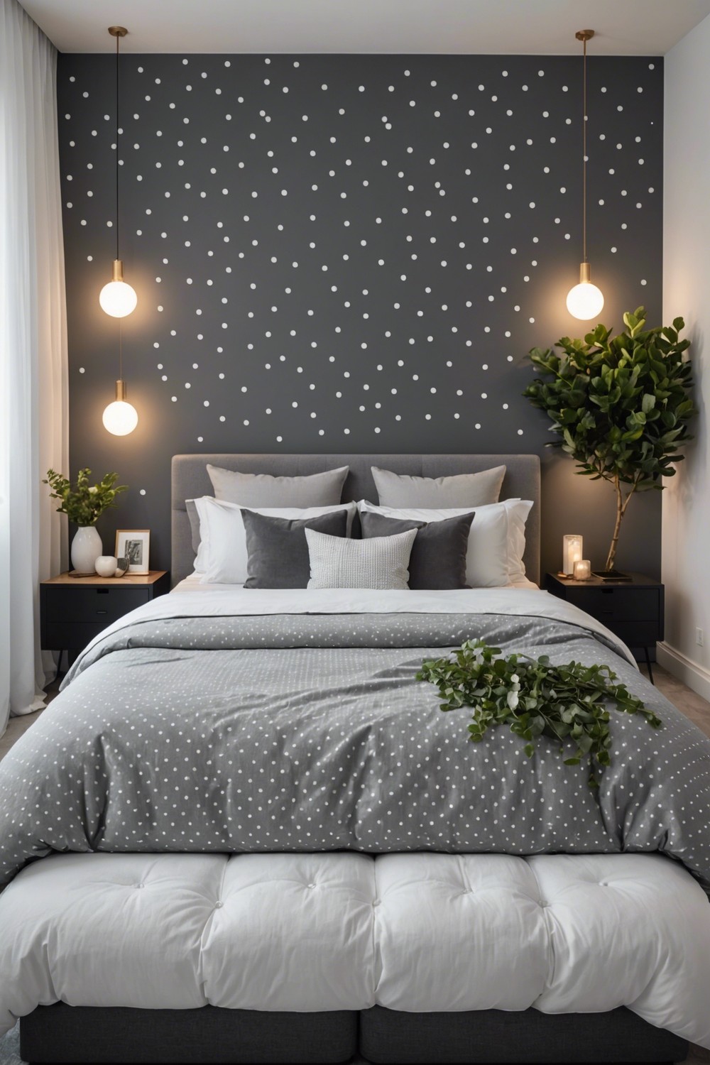 Accent Wall with Grey Polka Dots