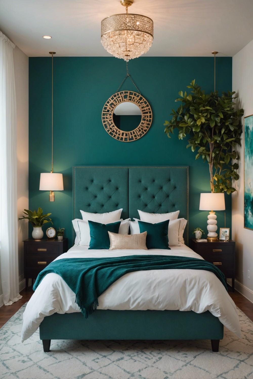 Accent Wall Wonder: Teal Behind the Bed