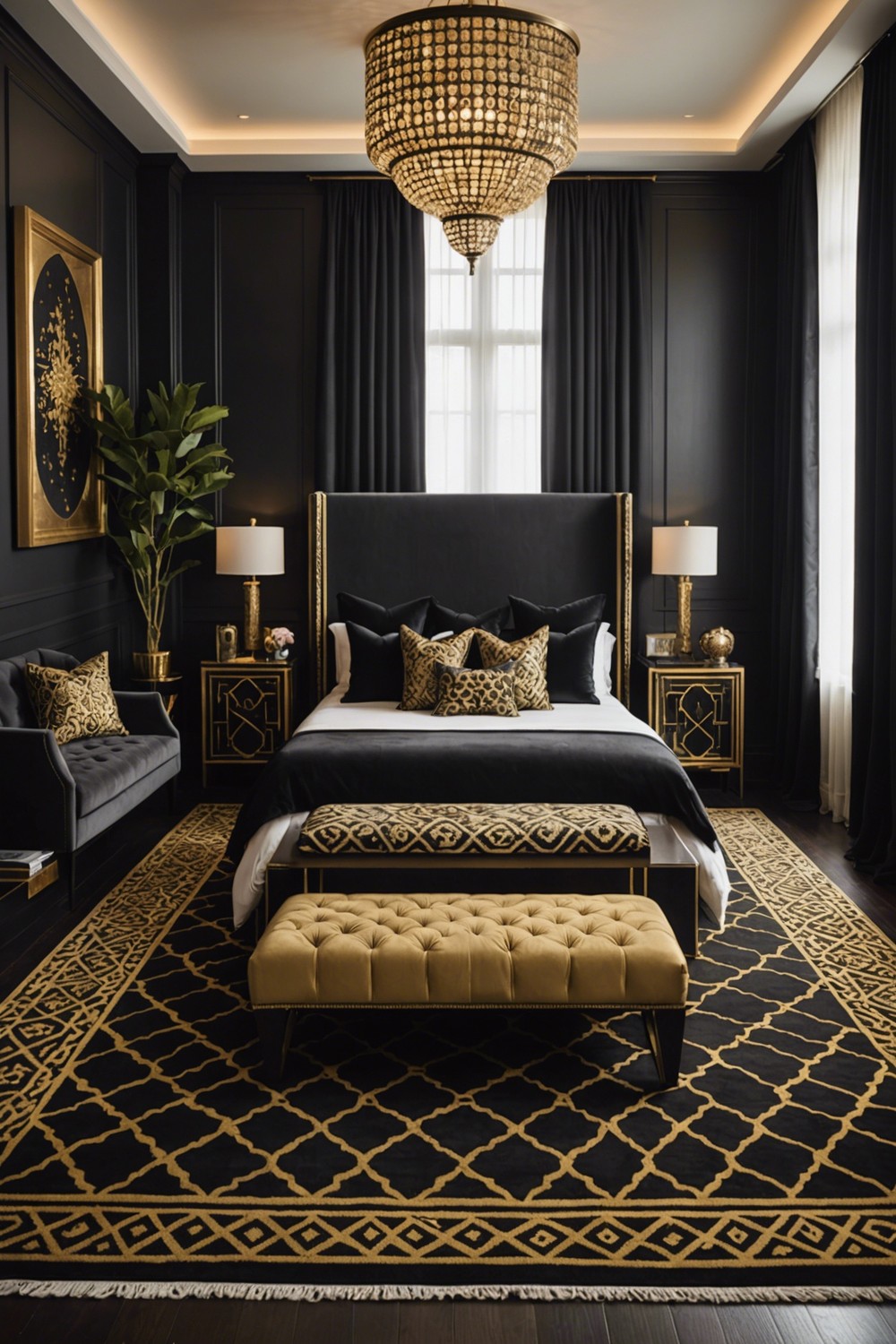 Black and Gold Geometric-patterned Rugs