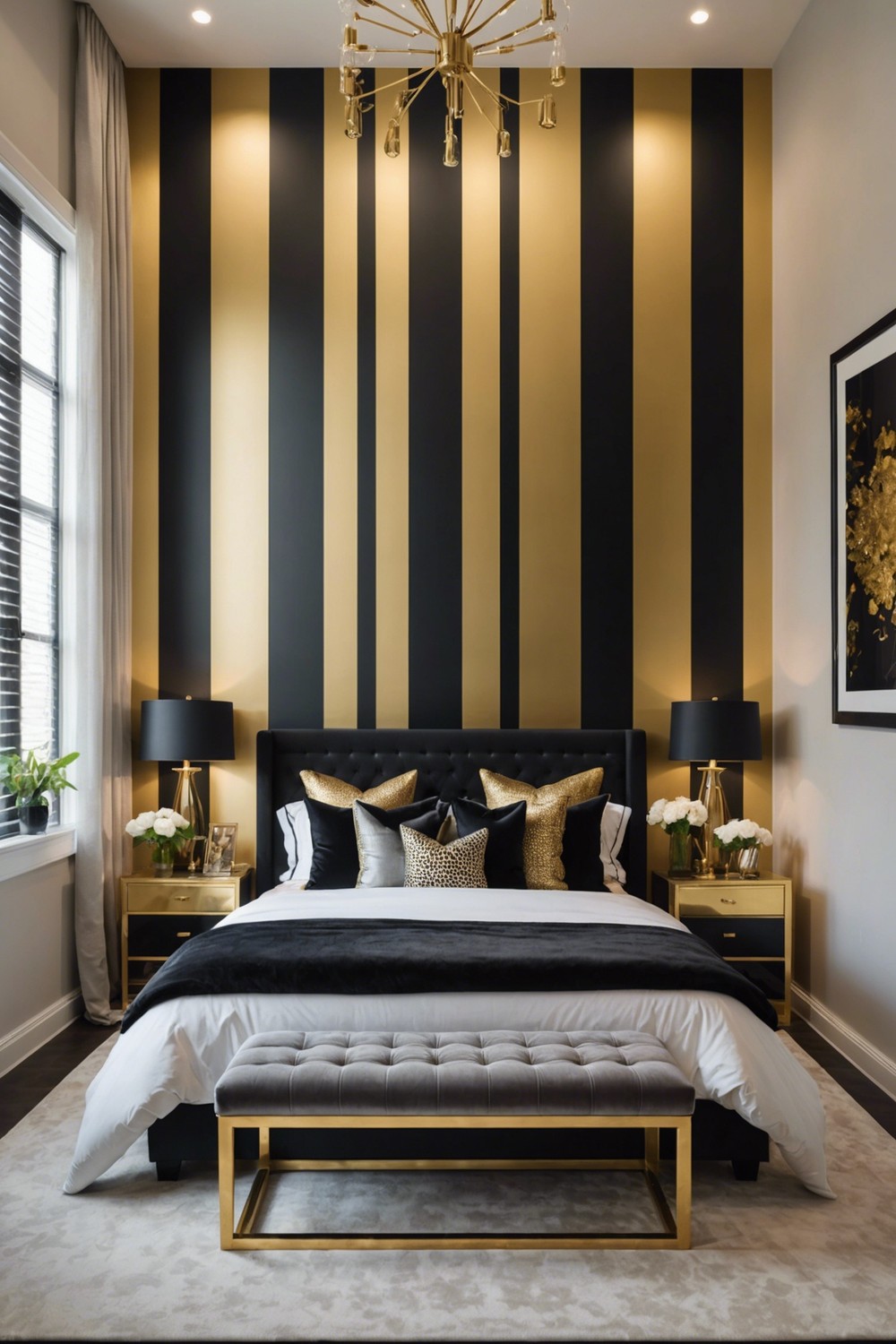 Black and Gold Striped Wall Mural