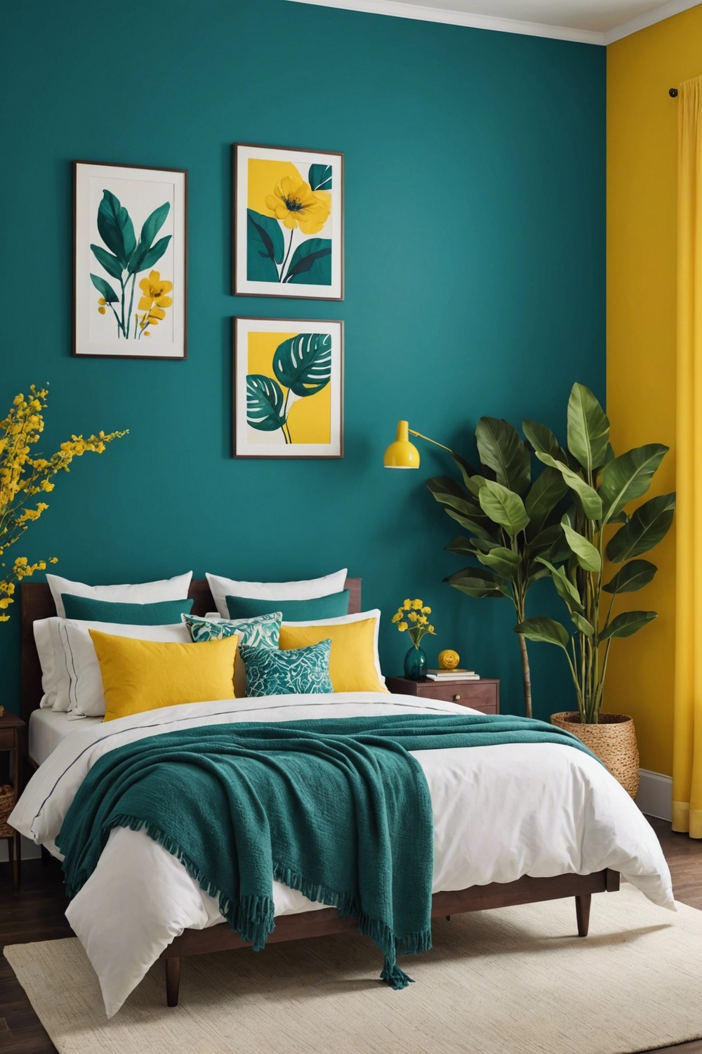 Bold and Bright: Teal Accent Wall with Yellow