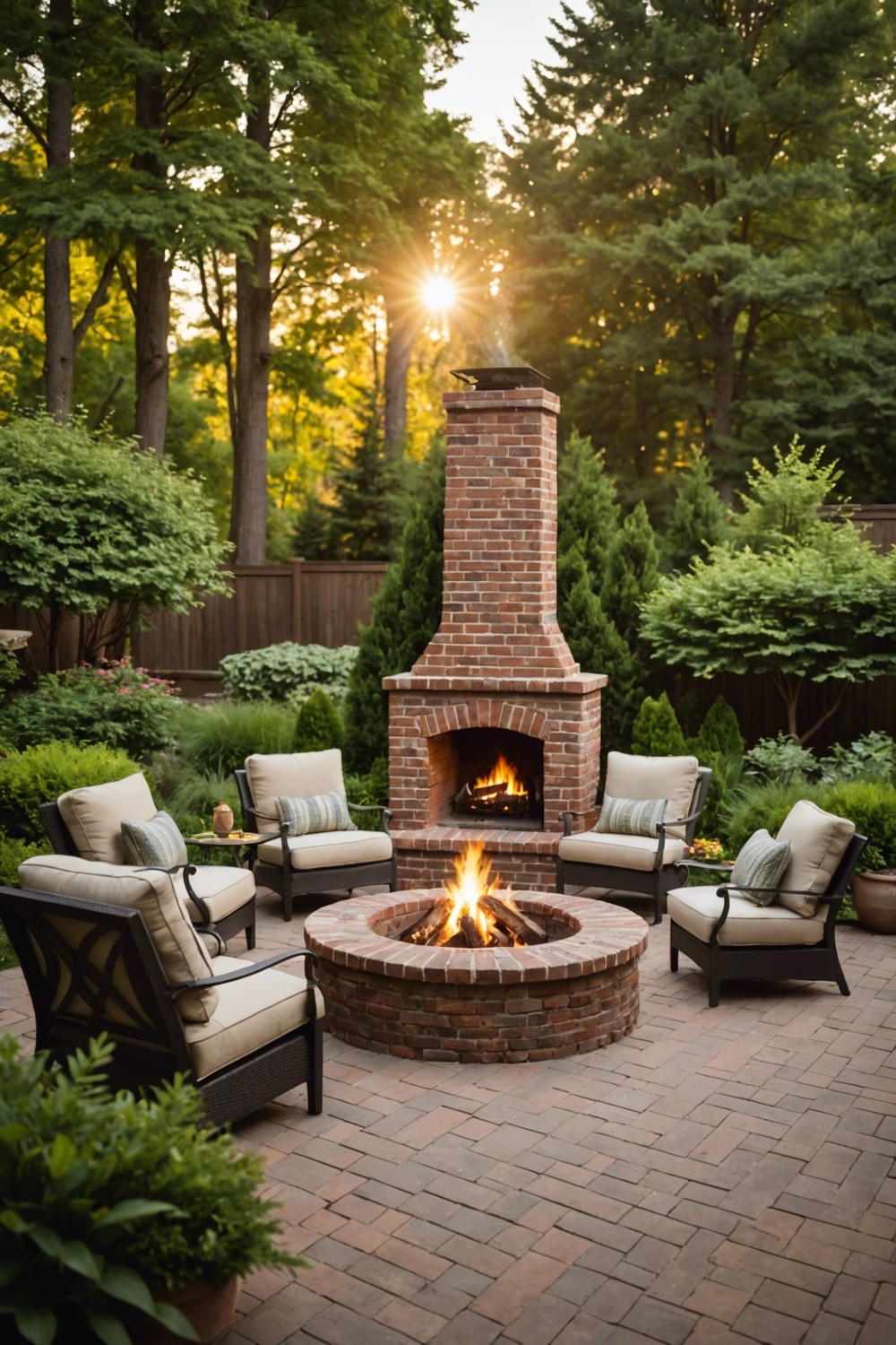 Brick Outdoor Fireplace with Gas Fire Pit