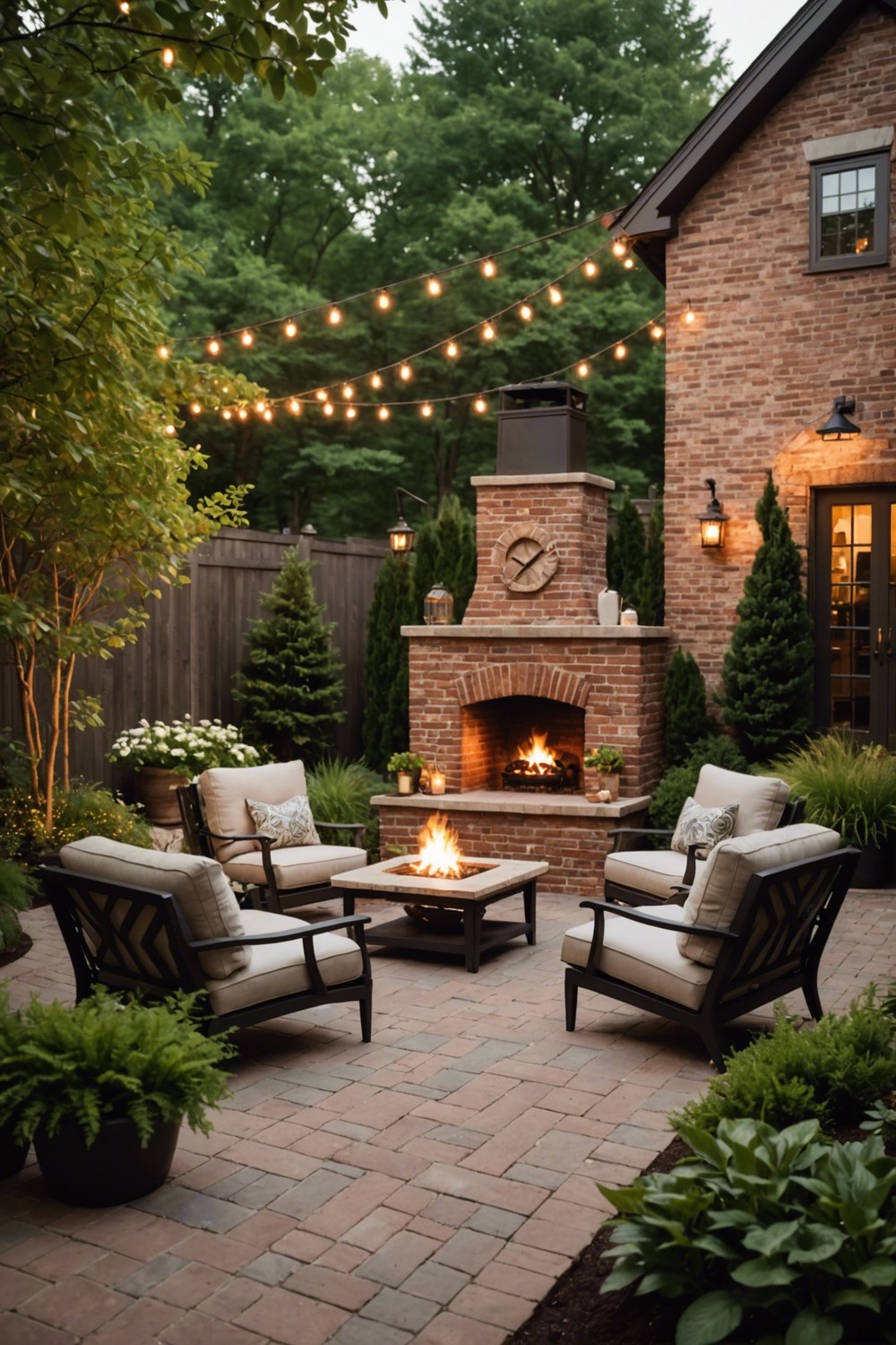 Brick Patio with Built-In Outdoor Fireplace