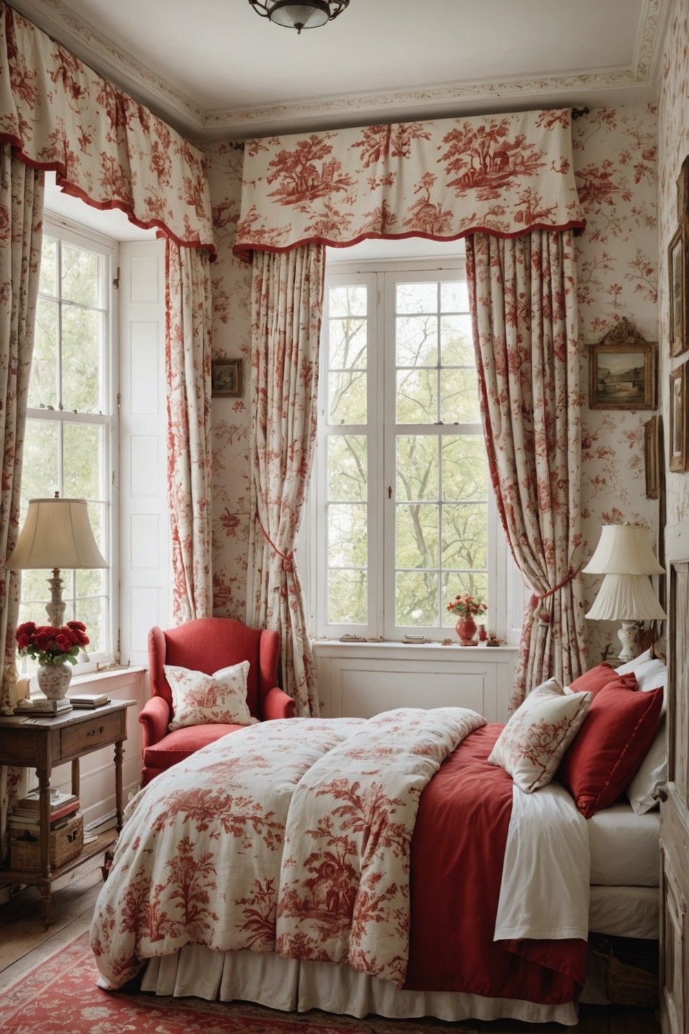 Classic Toile Fabric in Curtains and Bedding