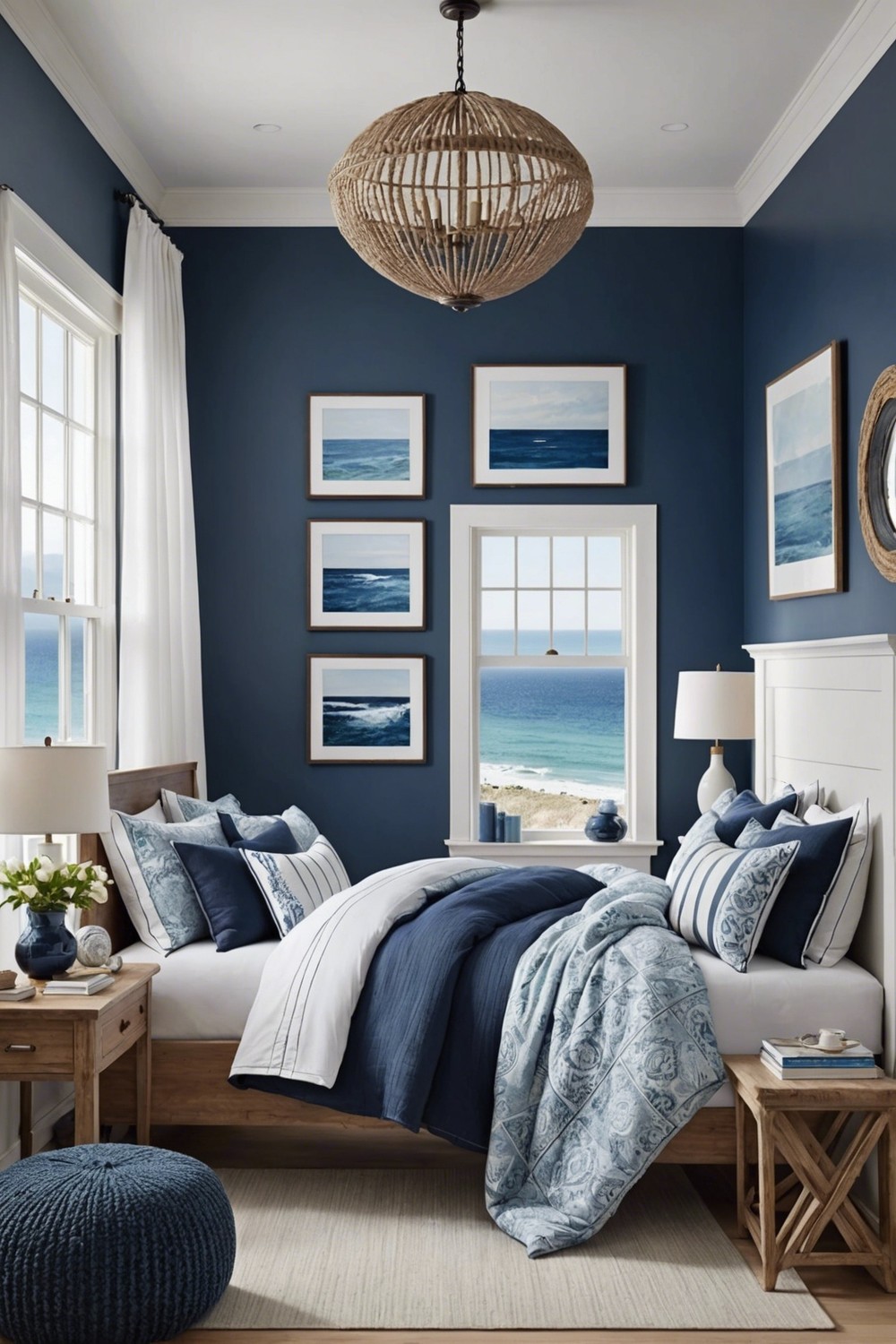 Coastal Cool: White Walls with Blues and Whites