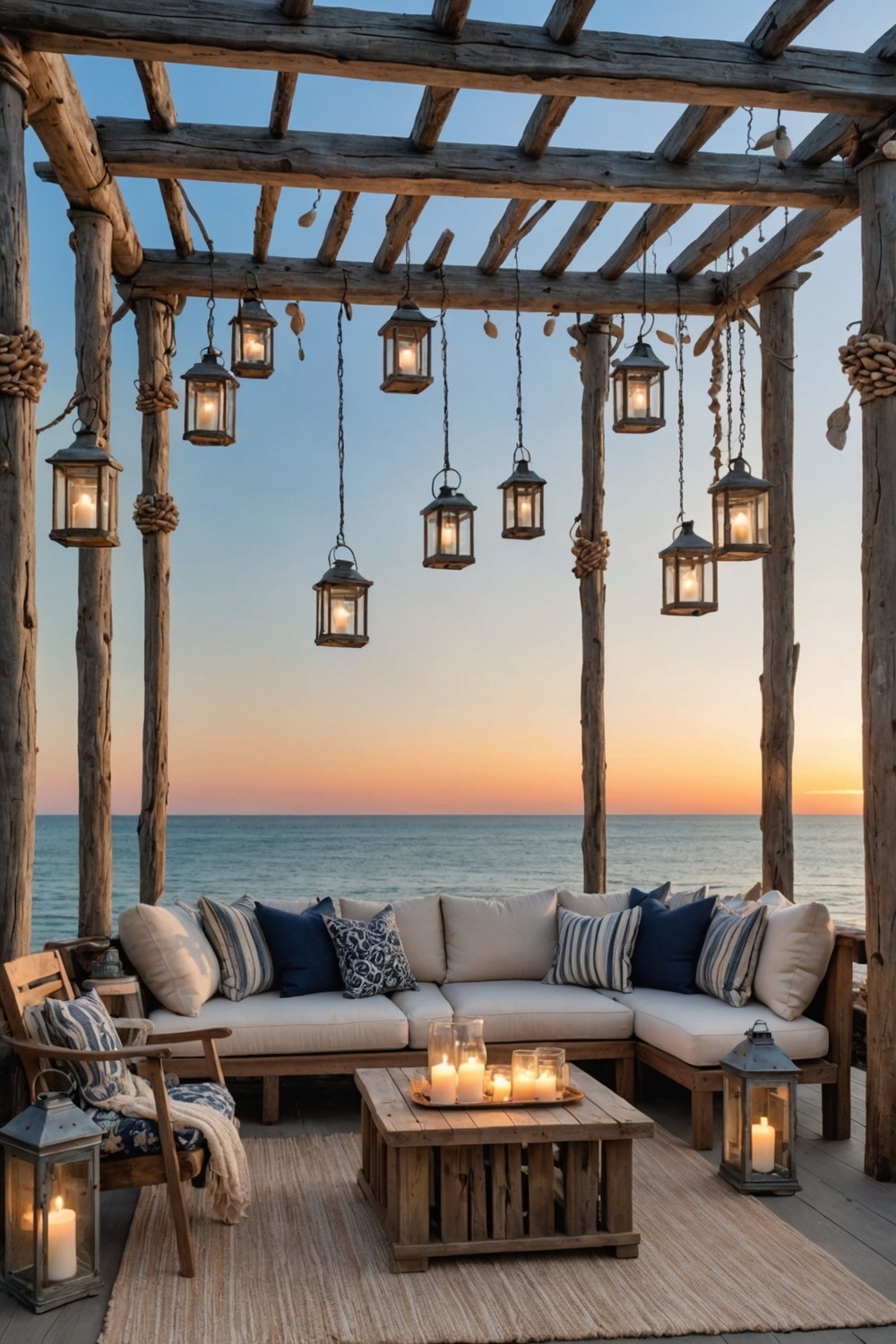 Coastal Pergola with Driftwood Decor