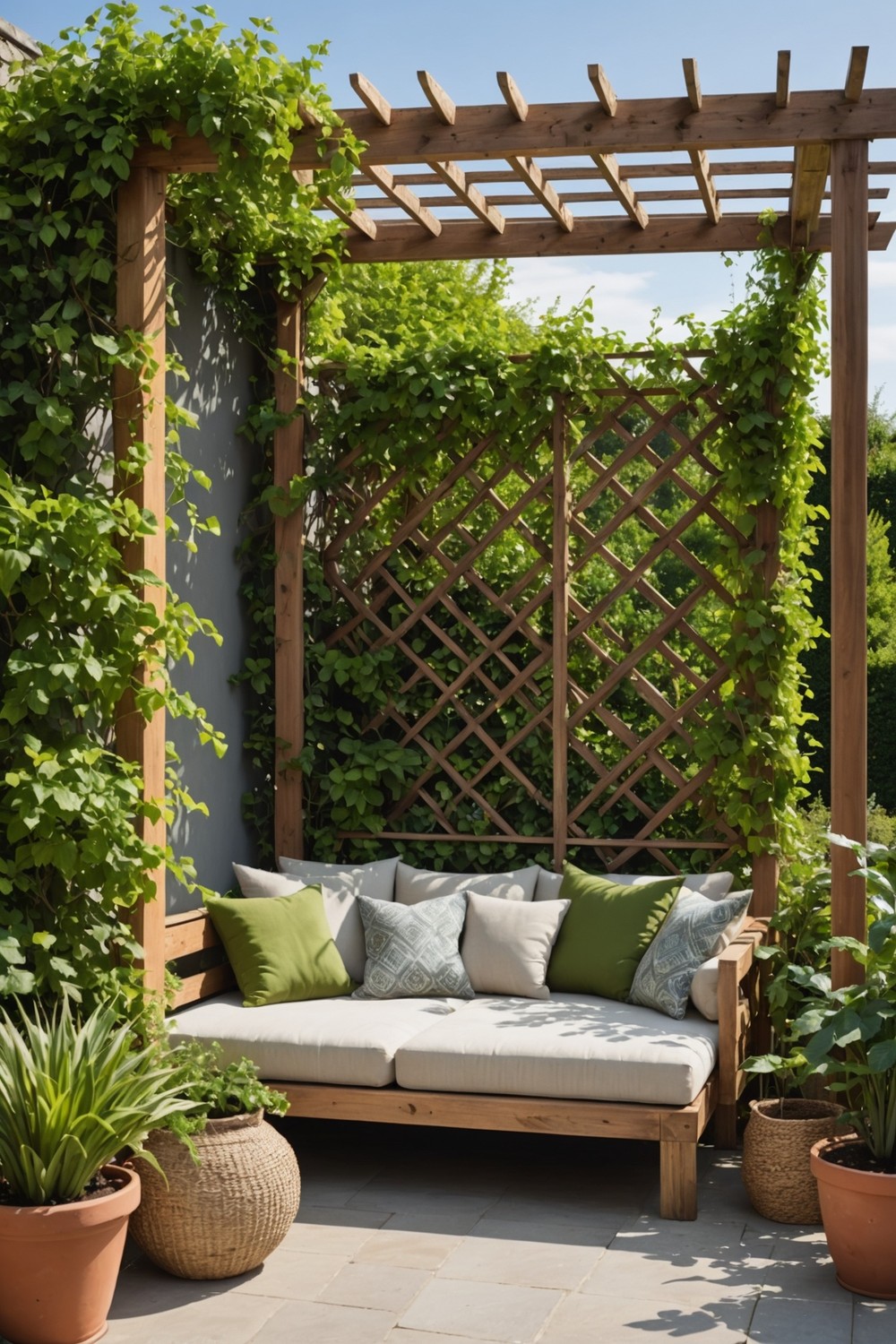 Corner Pergola with Built-in Daybed