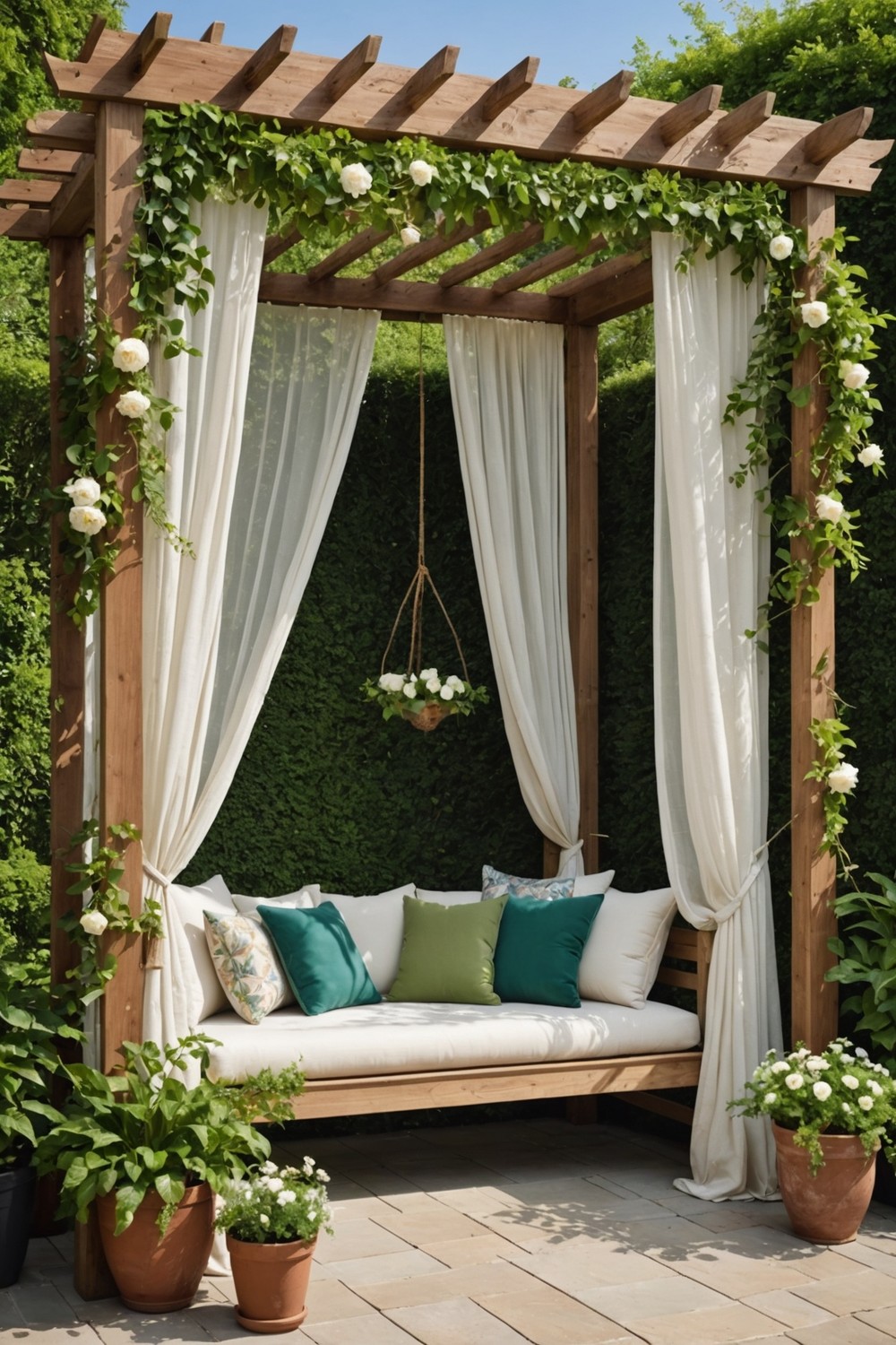 Corner Pergola with Hanging Daybed