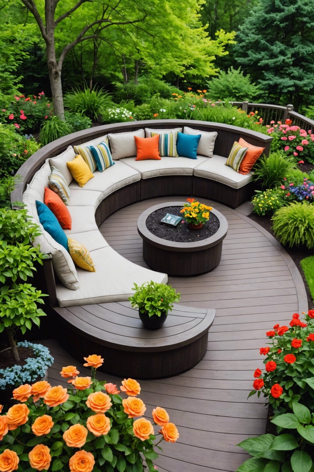 Curved Deck with Built-in Benches