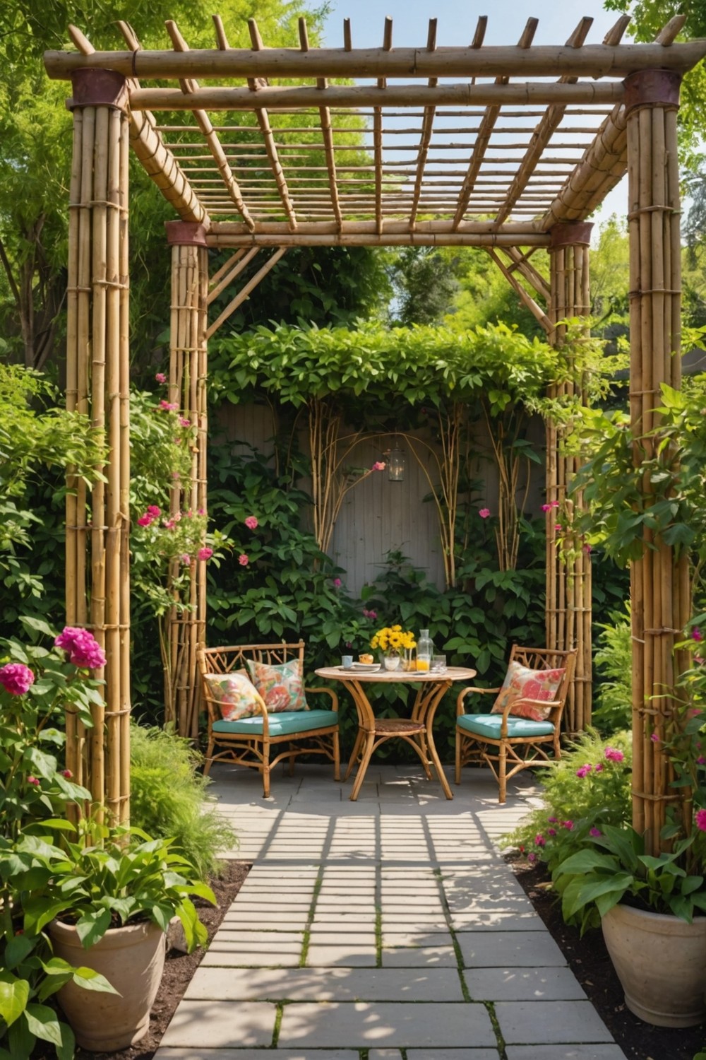 DIY Pergola with Bamboo Frames