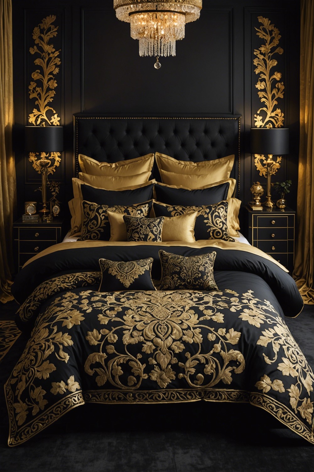 Elegant Black and Gold Patterned Bedding