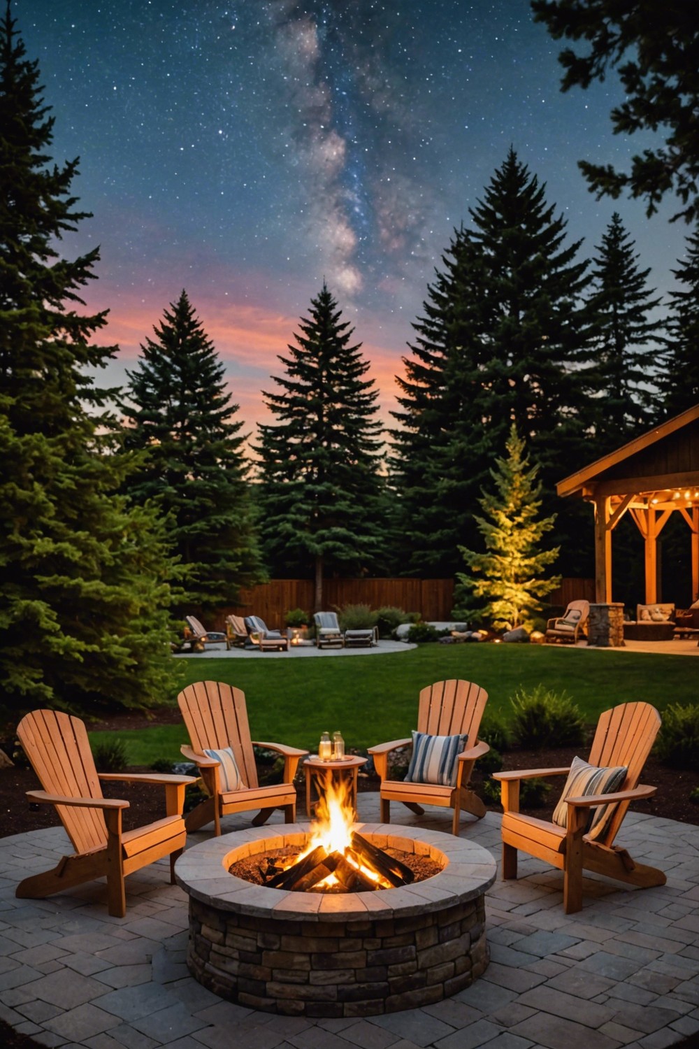 Fire Pit with Adirondack Chairs and Table