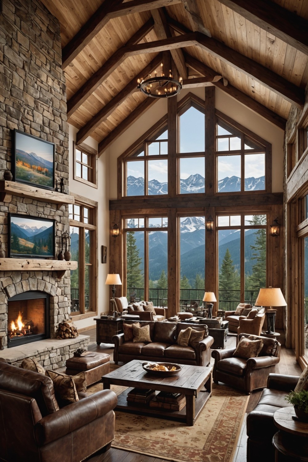 Floor-to-Ceiling Stone Walls and Fireplace Surrounds