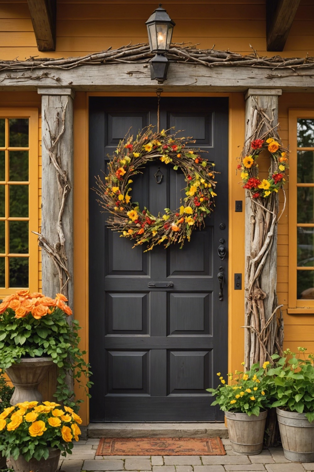 Floral Wreaths for a Rustic Entrance