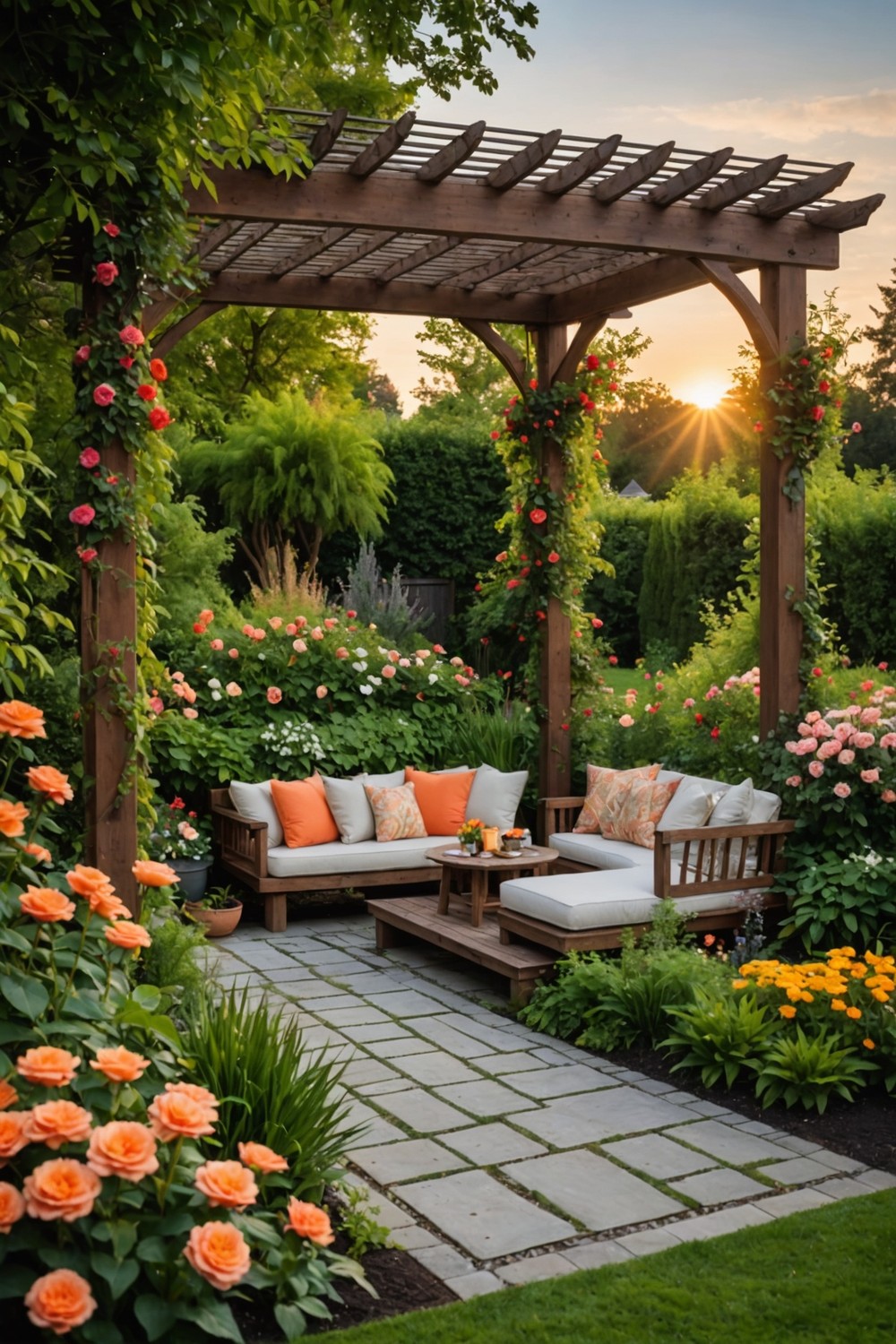 Gazebo-Style Pergola with Built-in Seats