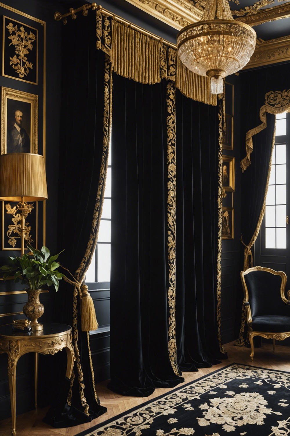 Glamorous Black and Gold Window Treatments