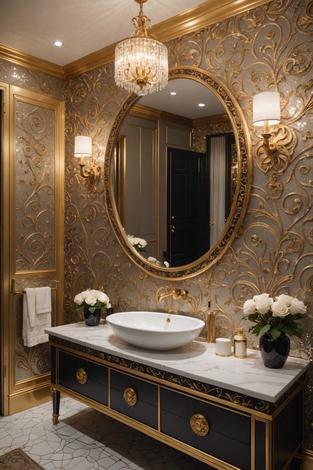 Glittering Glamour: Sequined and Beaded Bathroom Wallpaper Designs