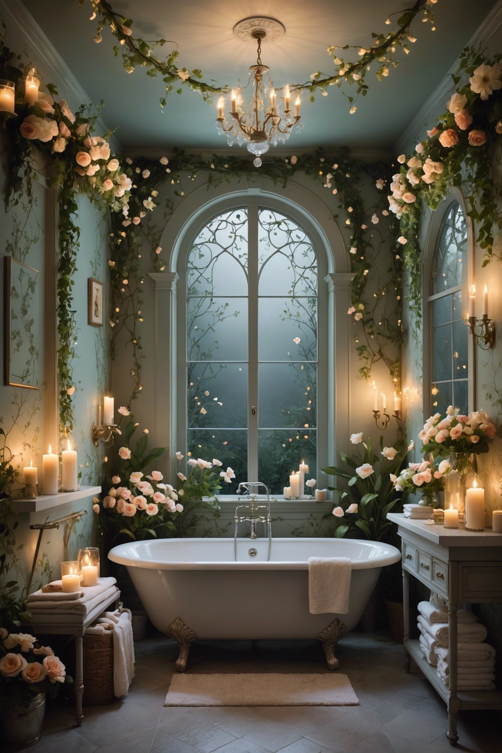 Glowing Garden: Luminous Floral Patterns for a Dreamy Bathroom